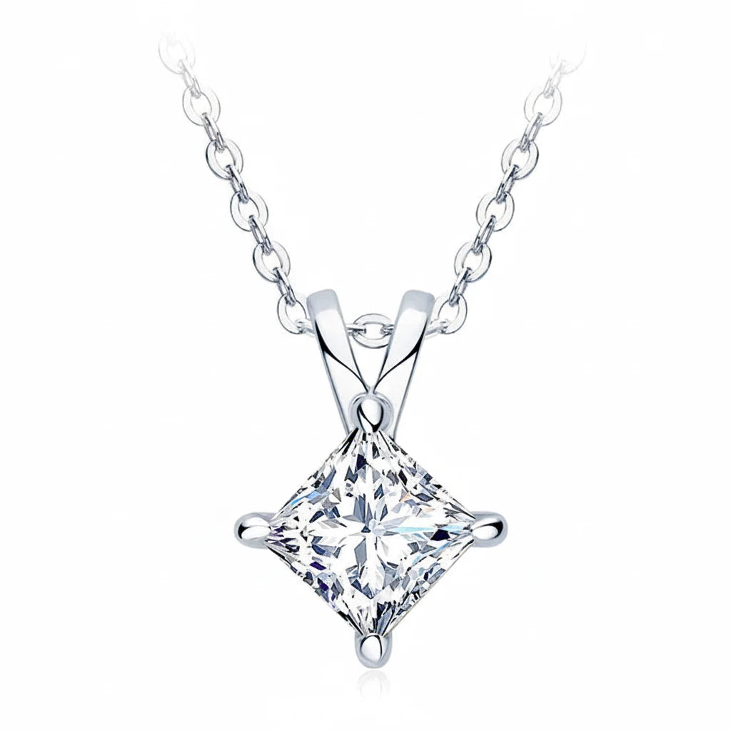 1 Carat Princess Cut Moissanite Necklace | 925 Sterling Silver | Diamonds Grace