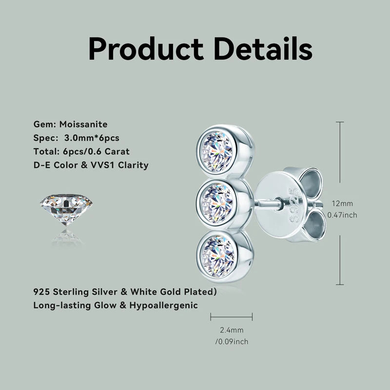 Moissanite Stud Earrings 925 Sterling Silver | Diamonds Grace