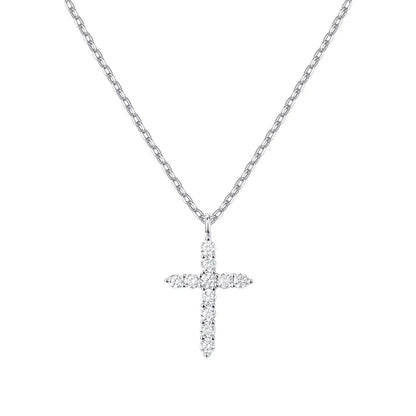 Cubic Zirconia Cross Necklace | S925 Sterling Silver | Rhodium Plated | Diamonds Grace