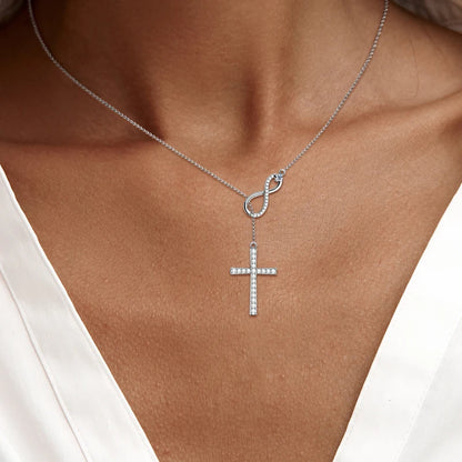 Moissanite Y Lariat Cross Pendant Necklace | 925 Silver | Diamonds Grace