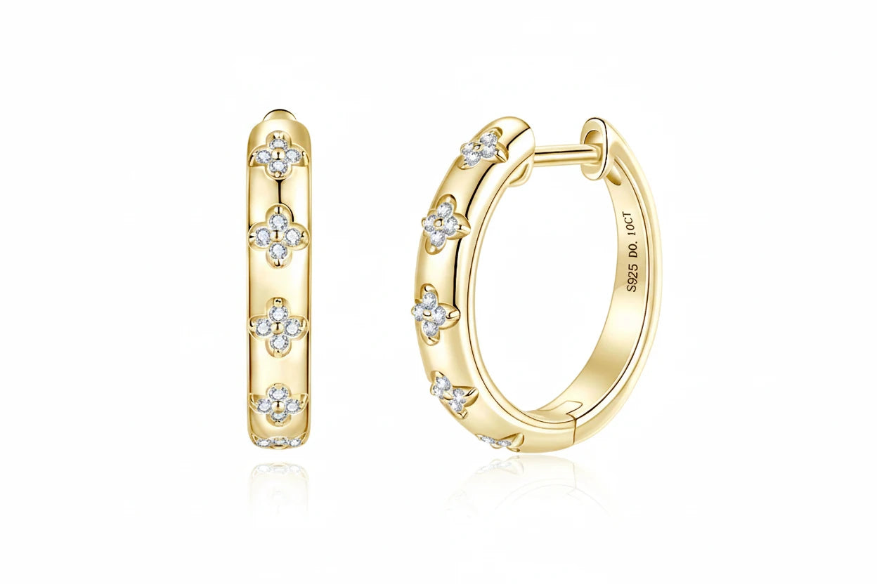 Moissanite Clover Hoop Earrings | D Color VVS1 | 925 Silver | Diamonds Grace