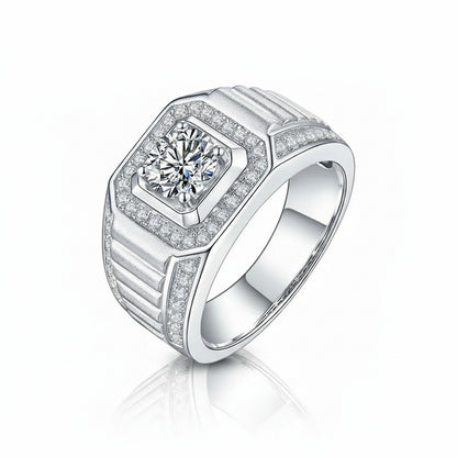 1CT Round Moissanite Men's Wedding Ring | VVS 925 Sterling Silver | Diamonds Grace