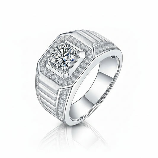 1CT Round Moissanite Men's Wedding Ring | VVS 925 Sterling Silver | Diamonds Grace