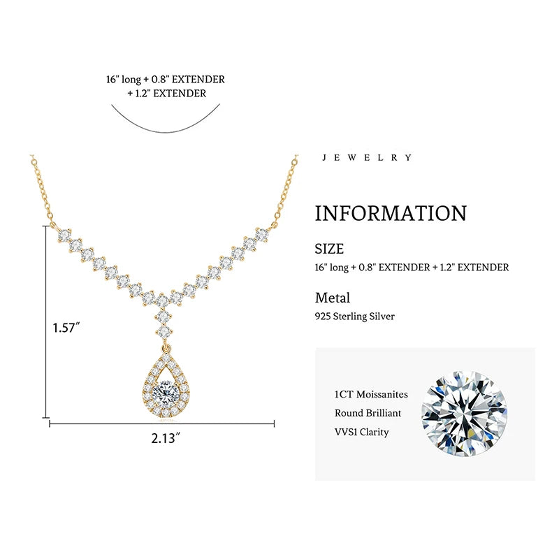 1ct Moissanite Y Lariat Necklace | 925 Sterling Silver | Diamonds Grace
