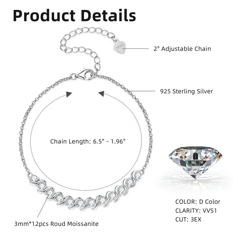 Moissanite Tennis Bracelet 925 Sterling Silver | Diamonds Grace