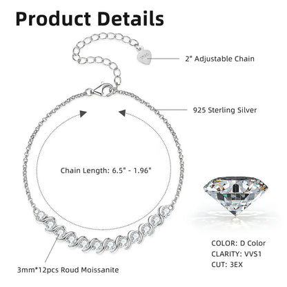 Moissanite Tennis Bracelet 925 Sterling Silver | Diamonds Grace