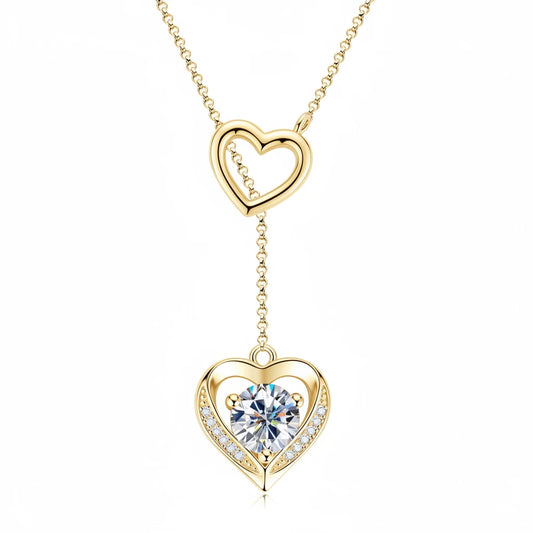 Moissanite Double Heart Necklace | 925 Sterling Silver Y-Lariat | Diamonds Grace