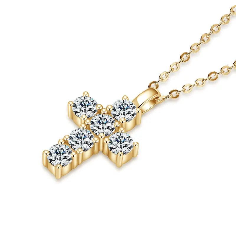 Moissanite Cross Pendant Necklace | 925 Sterling Silver | Diamonds Grace