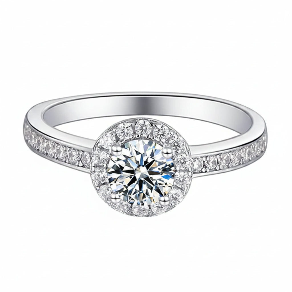 0.5CT Moissanite Halo Engagement Ring | 5mm | S925 Sterling Silver | Diamonds Grace