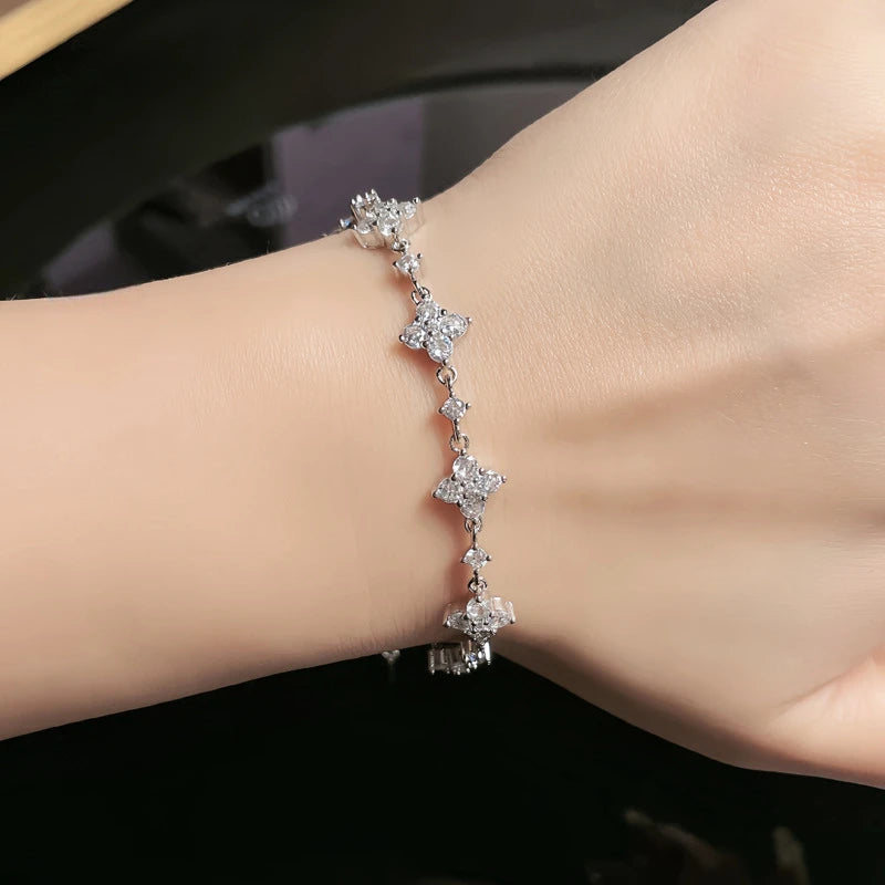 Four Leaf Clover Moissanite Bracelet | 925 Silver Adjustable | Diamonds Grace