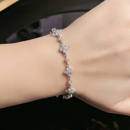 Four Leaf Clover Moissanite Bracelet | 925 Silver Adjustable | Diamonds Grace
