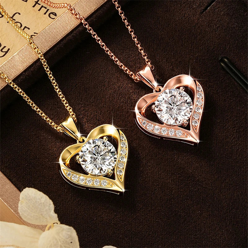 Moissanite Heart Pendant Necklace | 2ct & 3ct Round Cut | GRA Certified 925 Sterling Silver | Diamonds Grace