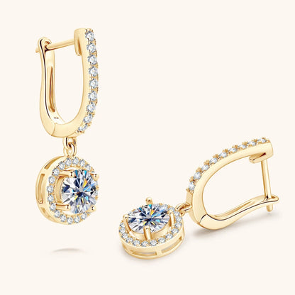 1ct Moissanite Drop Earrings | Round Brilliant Cut | 925 Sterling Silver | Diamonds Grace