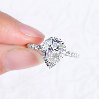 Pear Cut Moissanite Engagement Ring | 2CT 7x10mm | S925 Sterling Silver | Diamonds Grace