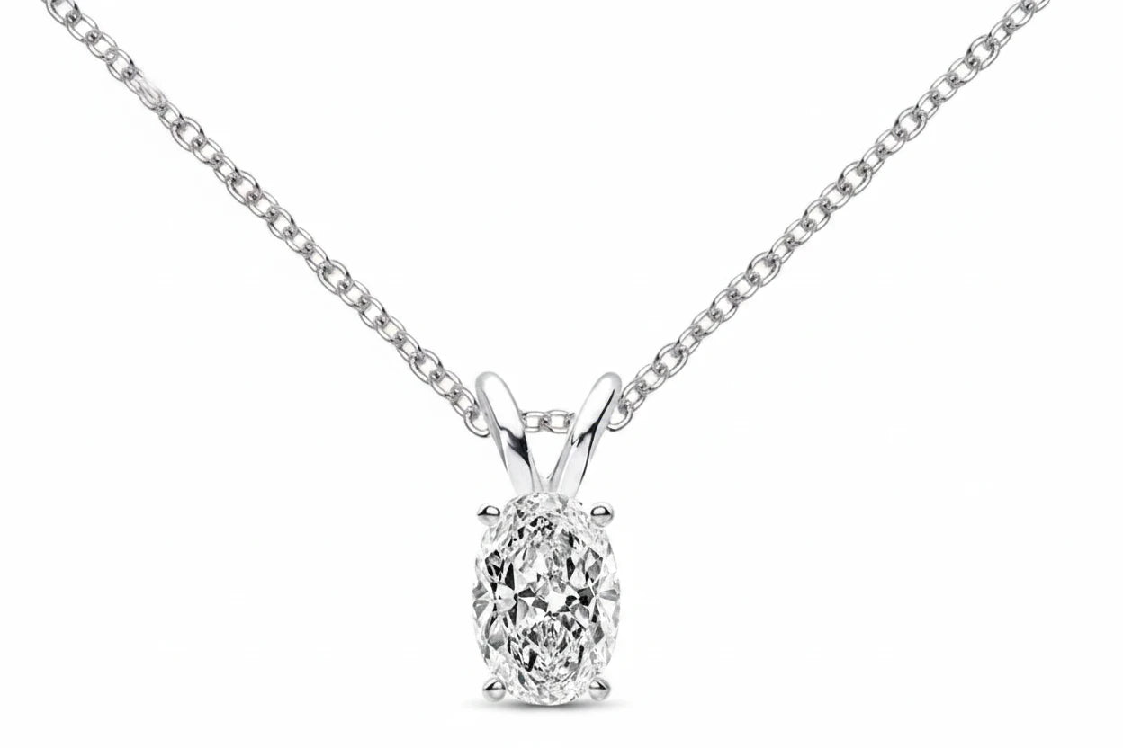 1ct Oval Moissanite Solitaire Pendant Necklace | 925 Sterling Silver | Diamonds Grace