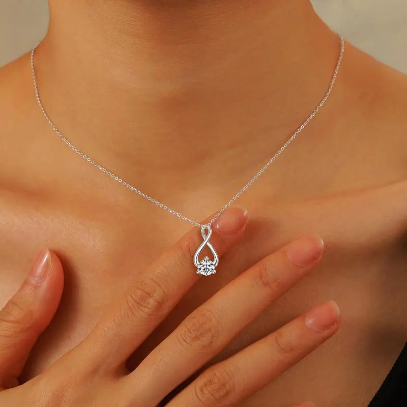 925 Sterling Silver Moissanite Infinity Pendant Necklace | 1ct Round Brilliant Cut | Diamonds Grace