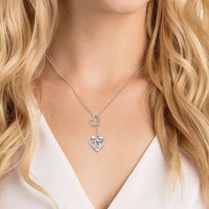 Moissanite Double Heart Necklace | 925 Sterling Silver Y-Lariat | Diamonds Grace