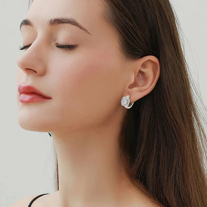 Moissanite Halo Hoop Earrings | 925 Sterling Silver | Diamonds Grace
