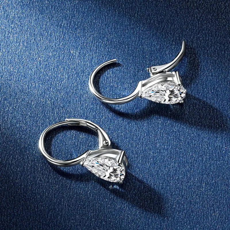 Pear Cut Moissanite Leverback Earrings 1.5ct | 925 Silver | Diamonds Grace