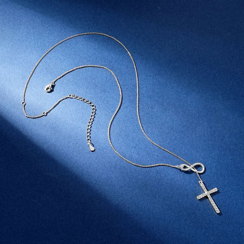 Moissanite Y Lariat Cross Pendant Necklace | 925 Silver | Diamonds Grace