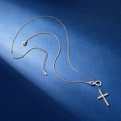 Moissanite Y Lariat Cross Pendant Necklace | 925 Silver | Diamonds Grace