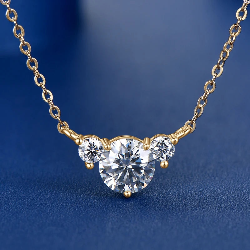 Moissanite 3-Stone Pendant Necklace | 1ct Round Brilliant | 925 Sterling Silver | GRA Certified | Diamonds Grace