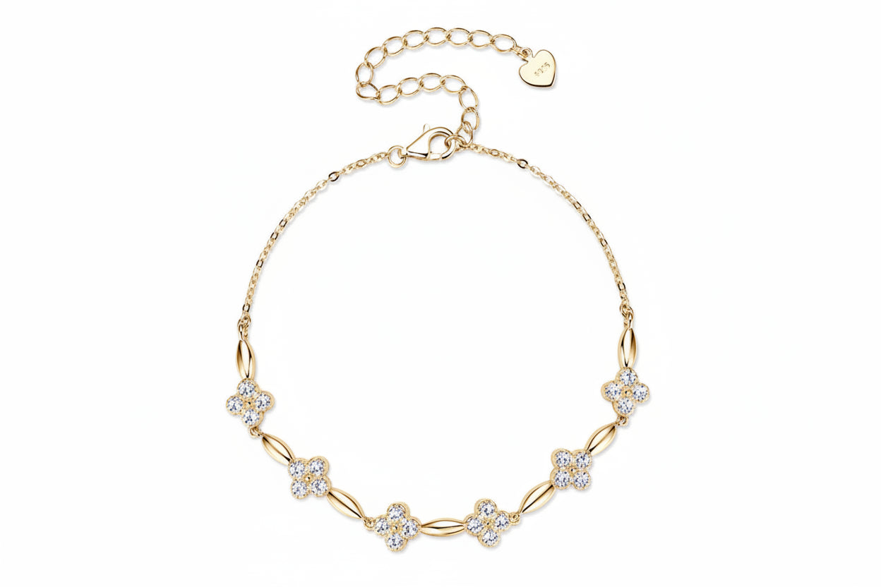 Moissanite Flower Bracelet | 14K Gold Plated 925 Sterling Silver | Diamonds Grace