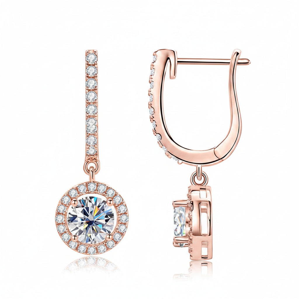 1ct Moissanite Drop Earrings | Round Brilliant Cut | 925 Sterling Silver | Diamonds Grace