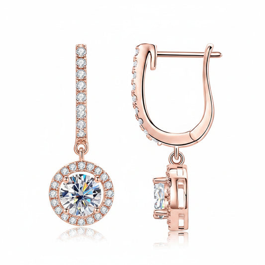 1ct Moissanite Drop Earrings | Round Brilliant Cut | 925 Sterling Silver | Diamonds Grace
