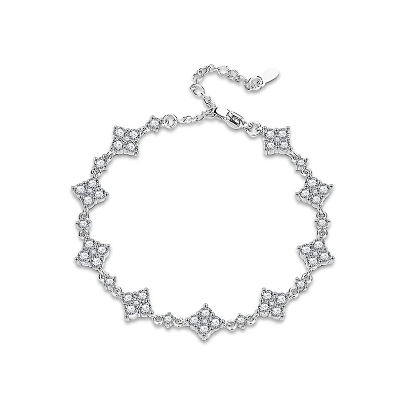 Four Leaf Clover Moissanite Bracelet | 925 Silver Adjustable | Diamonds Grace