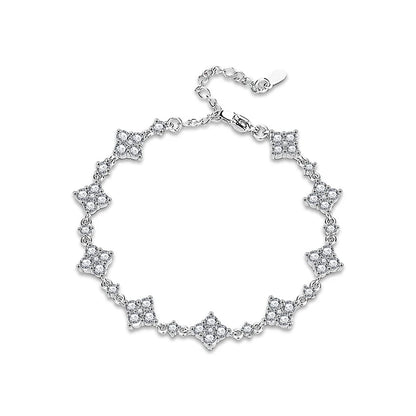 Four Leaf Clover Moissanite Bracelet | 925 Silver Adjustable | Diamonds Grace