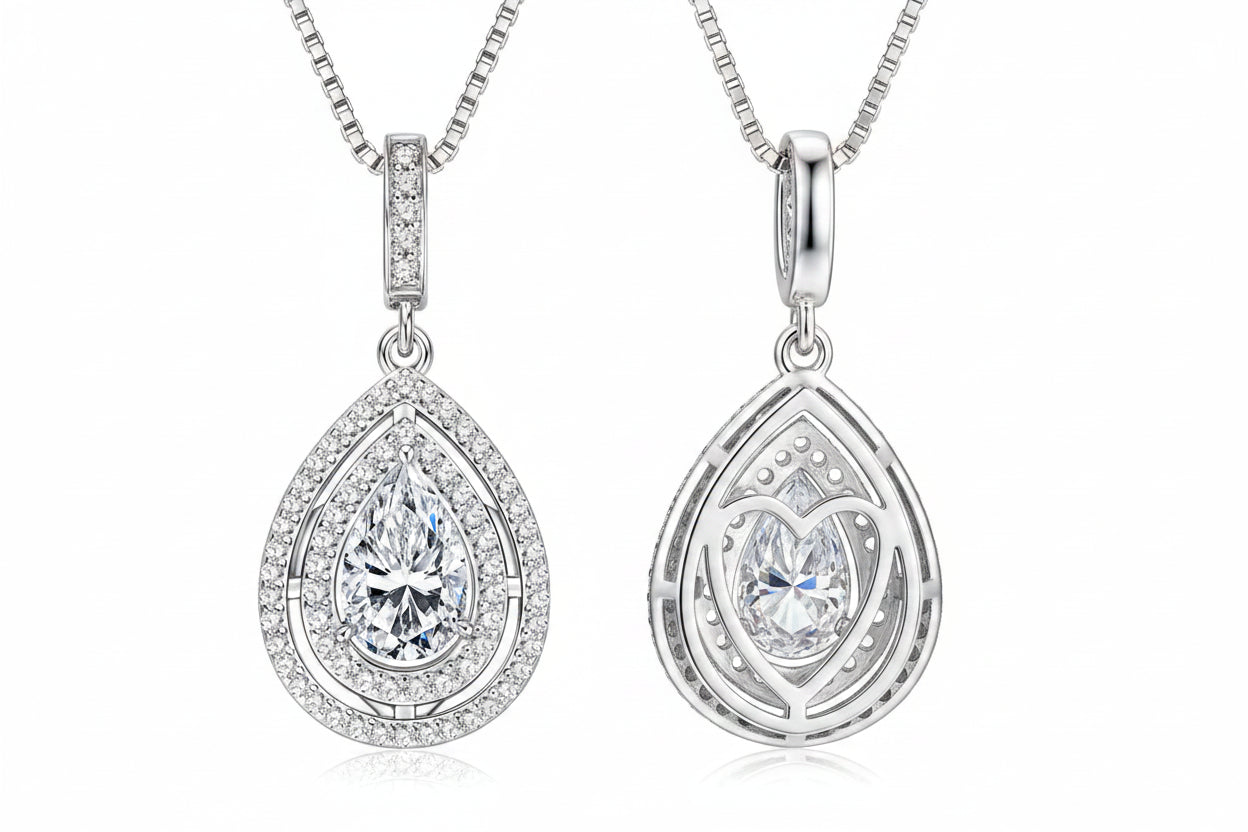 Pear Cut Moissanite Teardrop Pendant Necklace | 925 Sterling Silver | Diamonds Grace