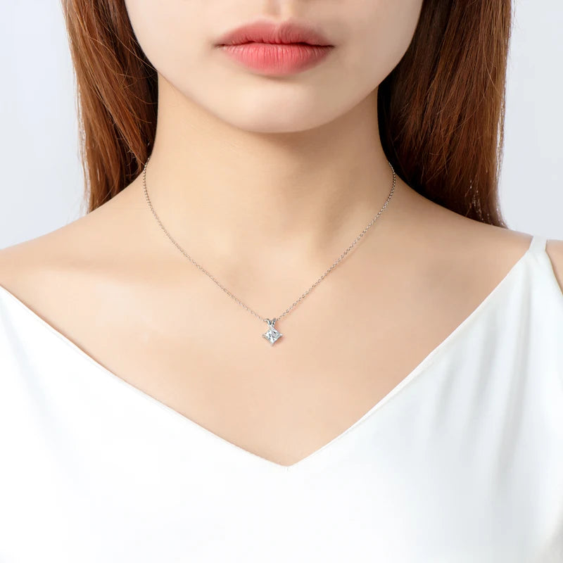 1 Carat Princess Cut Moissanite Necklace | 925 Sterling Silver | Diamonds Grace