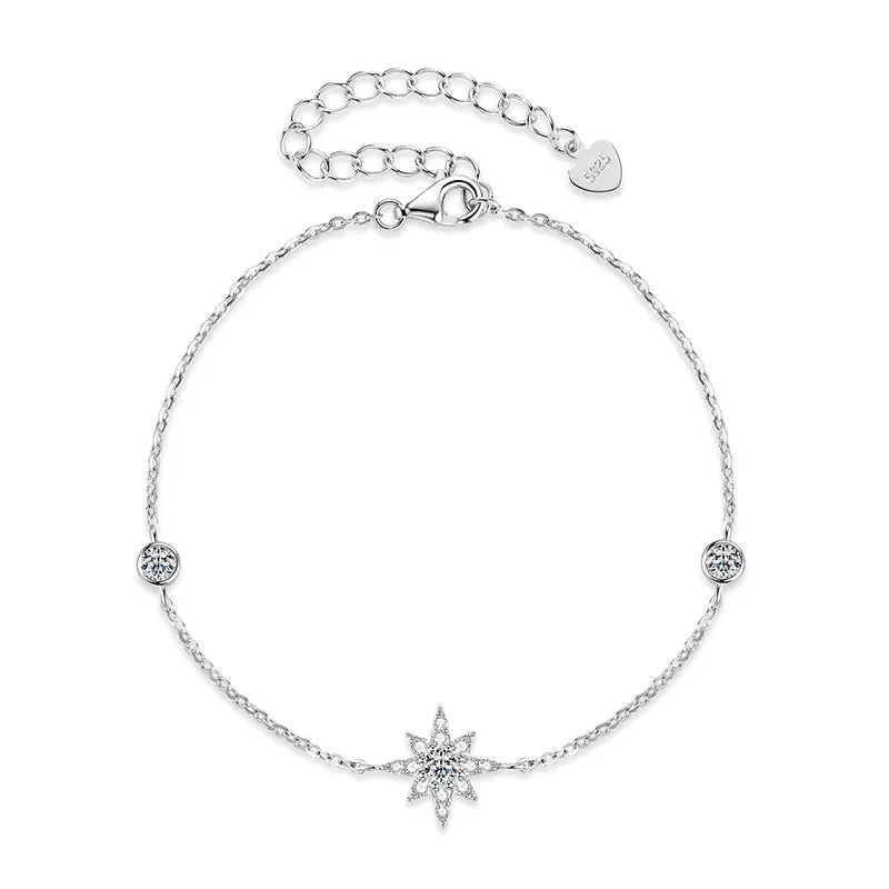 Moissanite Star Bracelet with pavé-set moissanite stars in 14K gold-plated 925 sterling silver, available in white and yellow gold.