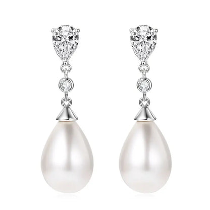 Pearl & Zirconia Drop Earrings | 925 Sterling Silver Teardrop | Diamonds Grace