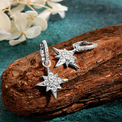 Moissanite Huggie Hoop Star Drop Earrings | D Color, 925 Sterling Silver | Diamonds Grace