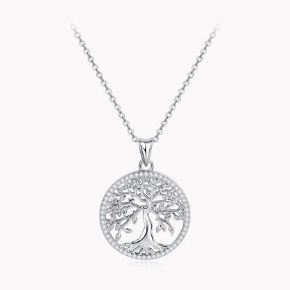 Tree of Life Pendant necklace in 925 sterling silver with 54 D-color moissanite stones, micro-insert setting