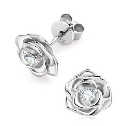 Moissanite Rose Flower Stud Earrings | 925 Sterling Silver VVS | Diamonds Grace