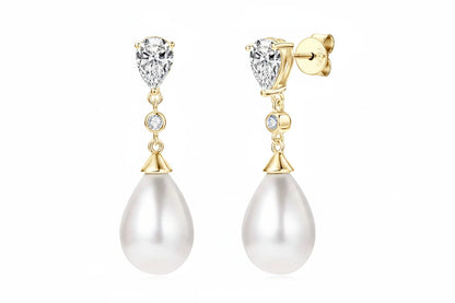 Pearl & Zirconia Drop Earrings | 925 Sterling Silver Teardrop | Diamonds Grace