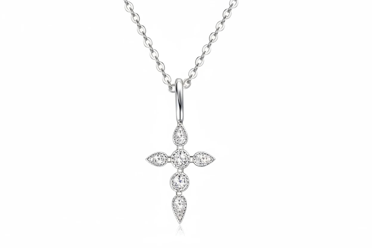 Moissanite Cross Pendant Necklace | D Color | S925 Sterling Silver | Diamonds Grace