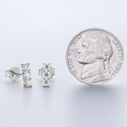 925 Sterling Silver Moissanite Stud Earrings | VVS 3-Stone Round Cut | Diamonds Grace