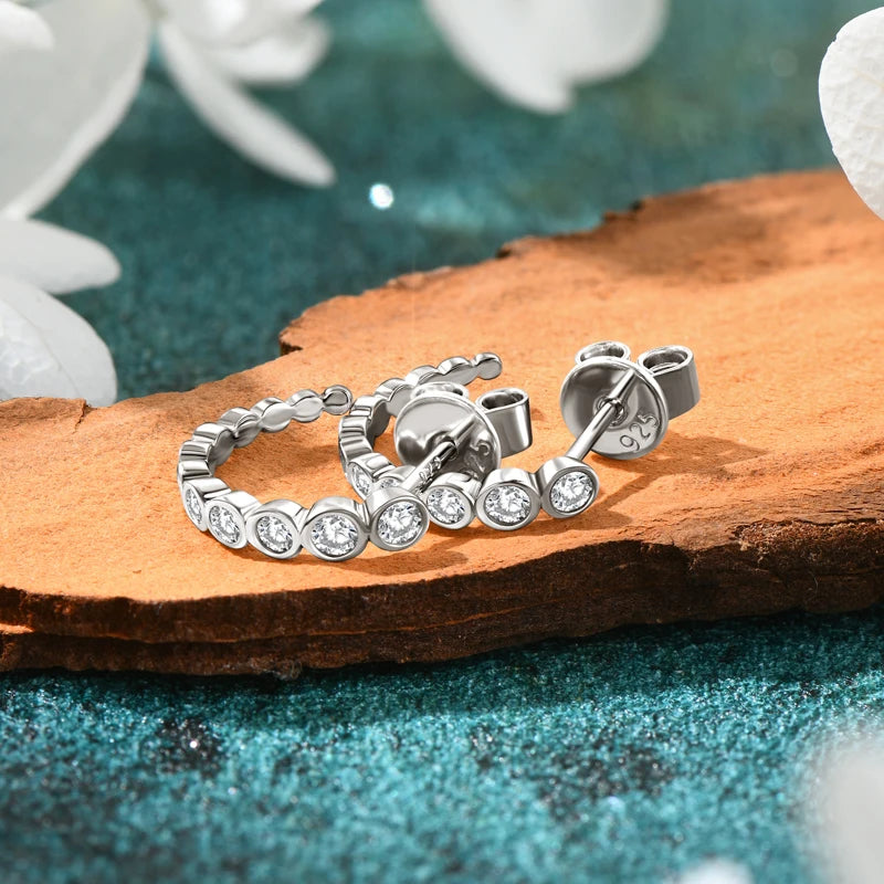 Moissanite C-Shape Half Hoop Earrings | 925 Sterling Silver | Diamonds Grace