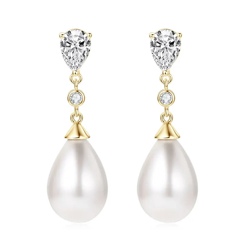 Pearl & Zirconia Drop Earrings | 925 Sterling Silver Teardrop | Diamonds Grace