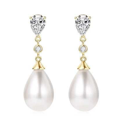 Pearl & Zirconia Drop Earrings | 925 Sterling Silver Teardrop | Diamonds Grace