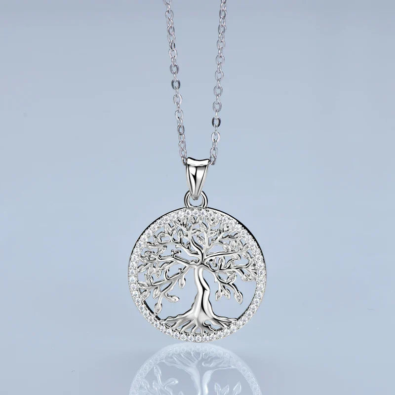 Tree of Life pendant necklace in 925 sterling silver with 54 micro-set D-color moissanite stones