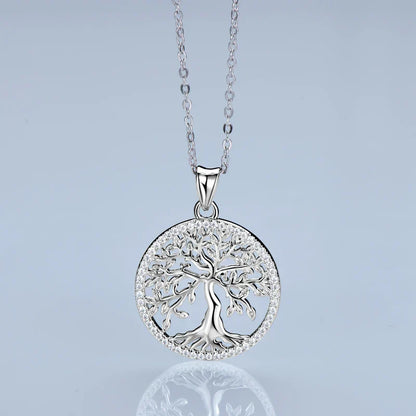 Tree of Life pendant necklace in 925 sterling silver with 54 micro-set D-color moissanite stones
