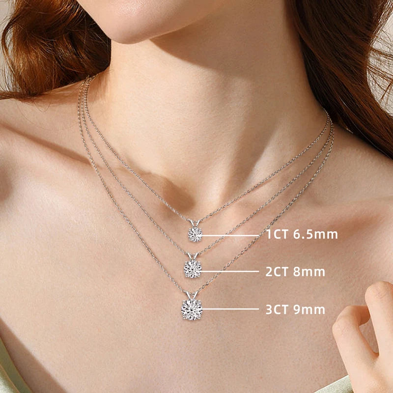 D Color Moissanite Pendant Necklace | 1–4CT Round Brilliant | 925 Sterling Silver | Diamonds Grace