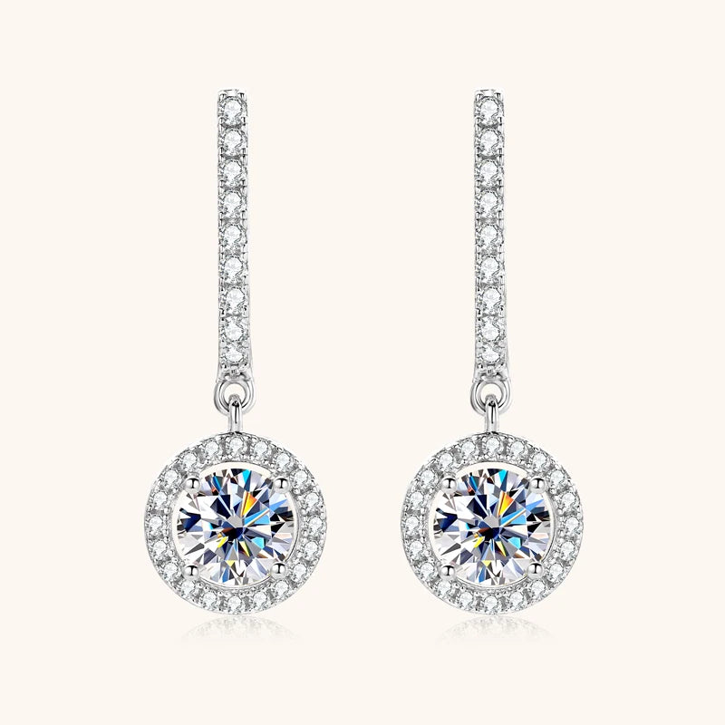 1ct Moissanite Drop Earrings | Round Brilliant Cut | 925 Sterling Silver | Diamonds Grace