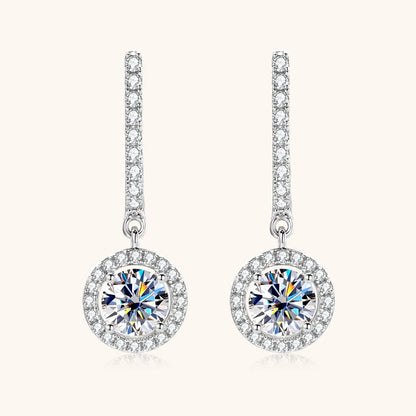1ct Moissanite Drop Earrings | Round Brilliant Cut | 925 Sterling Silver | Diamonds Grace