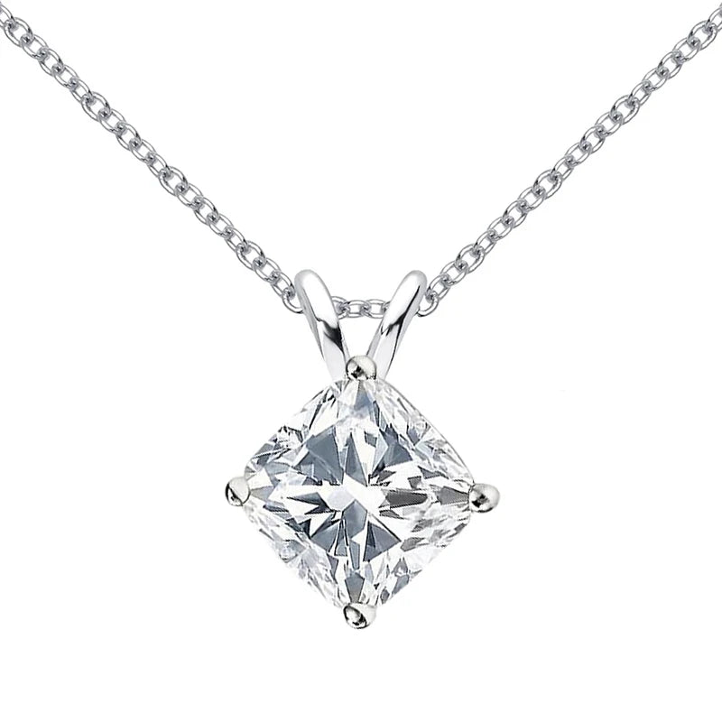GRA Certified 1ct Cushion Cut Moissanite Pendant Necklace | 925 Sterling Silver | Diamonds Grace